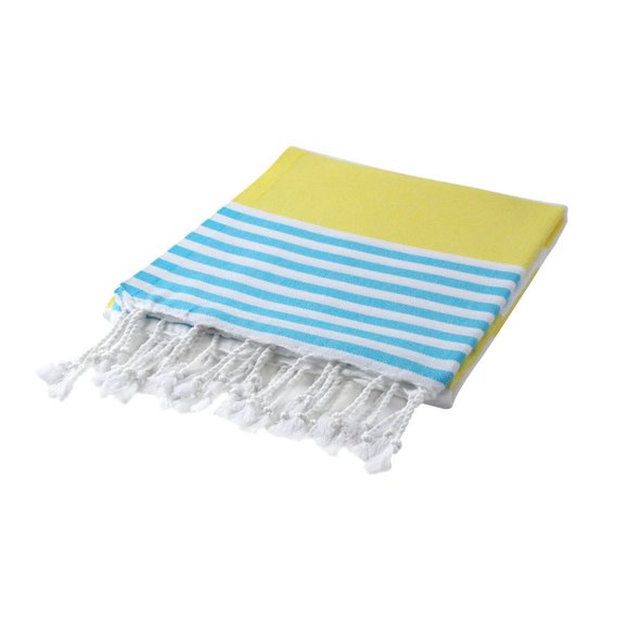 Sand Free Yellow Turquoise Turkish Cotton Beach Bath Towel - Picture 5 of 6